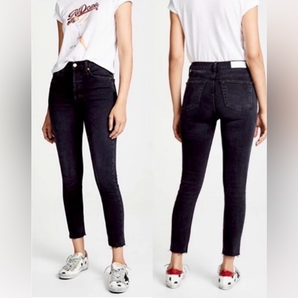 Re/Done Originals 80’s Slim Straight Leg Ankle Fray Size 24 Black Button Fly